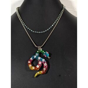 Betsey Johnson Rio Necklace Crystal Lucite Rainbow Snake Blue Rhinestone Tennis